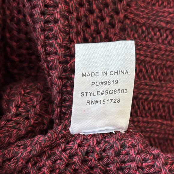 ee some Chunky Cropped Sweater Burgundy V Neck Boxy Fit Cable Knit - Picture 8 of 8